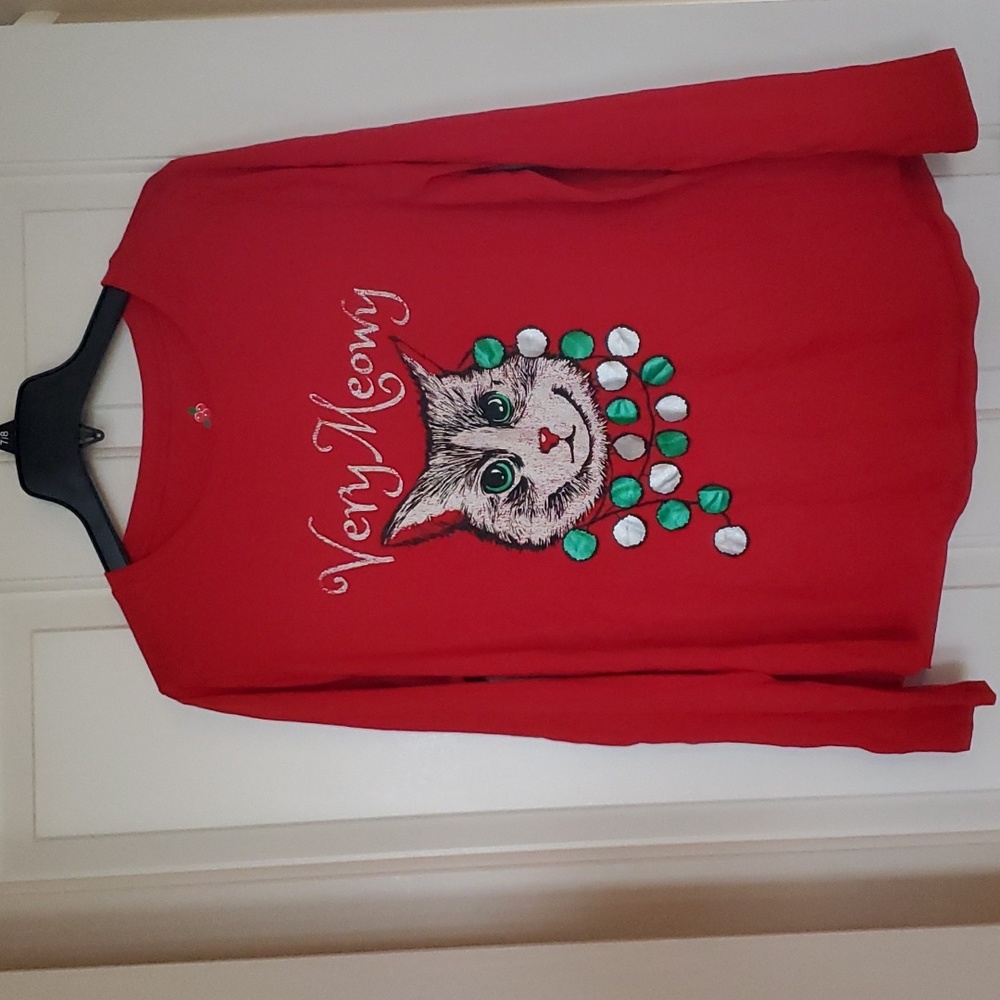 Womens Happy Holidays Very Meowy Merry Christmas T-Shirt Size M 1X Cat Kitty NWT